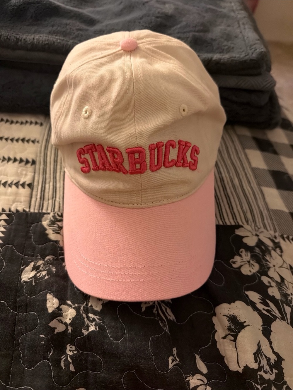 Starbucks Cream and Pink Baseball Cap with Embroidered Logo